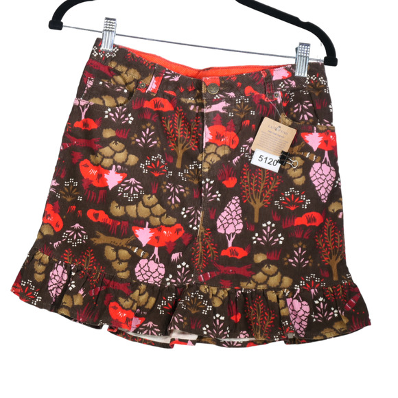 NEW Lands End Kids Skort Girls Size 14 Brown Corduroy Pockets Forest Fox Animals - Picture 2 of 10